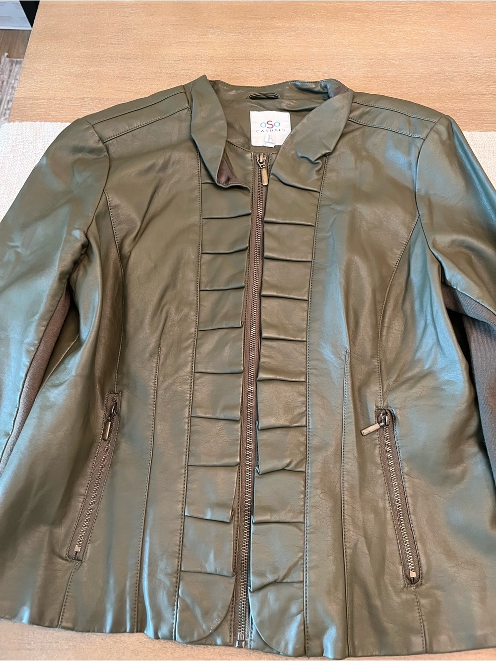 Oso Casual Olive Green Vegan Fitted Leather Jacket